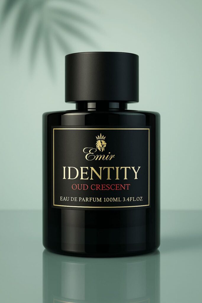 Identity Oud Crescent by Emir’s – Luxury Arabian oud perfume bottle with gold crescent moon design