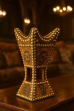 Premium wooden Mabkhra placed in the saudi majlis with heavy-duty traditional design, steel top surface for safe oud and bakhoor use. Long-lasting and perfect for Saudi majlis.