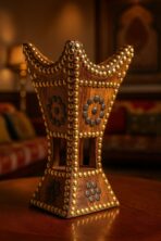 Premium wooden Mabkhra placed in the saudi majlis with heavy-duty traditional design, steel top surface for safe oud and bakhoor use. Long-lasting and perfect for Saudi majlis.